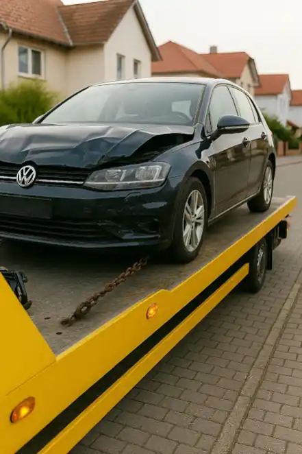 Ein defektes Fahrzeug wird für den Autoankauf in Ravensburg professionell abgeschleppt.