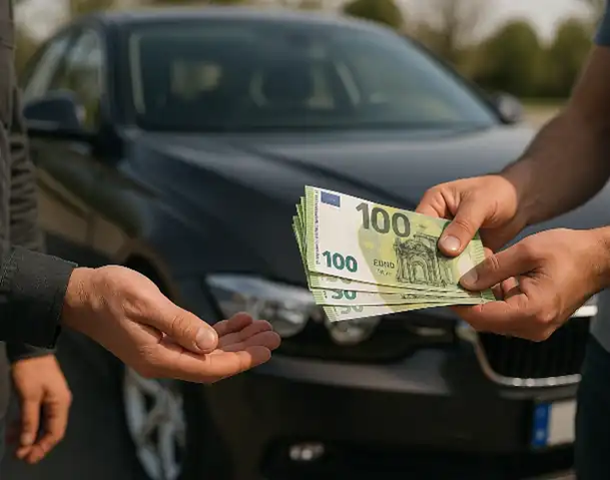 Barkauf eines Fahrzeugs beim Autoankauf in Ravensburg zeigt zufriedene Kunden und einen erfolgreichen Abschluss.
